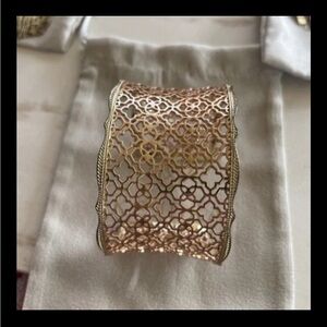 Kendra Scott Candice logo filigree two tone cuff gold and rose gold
